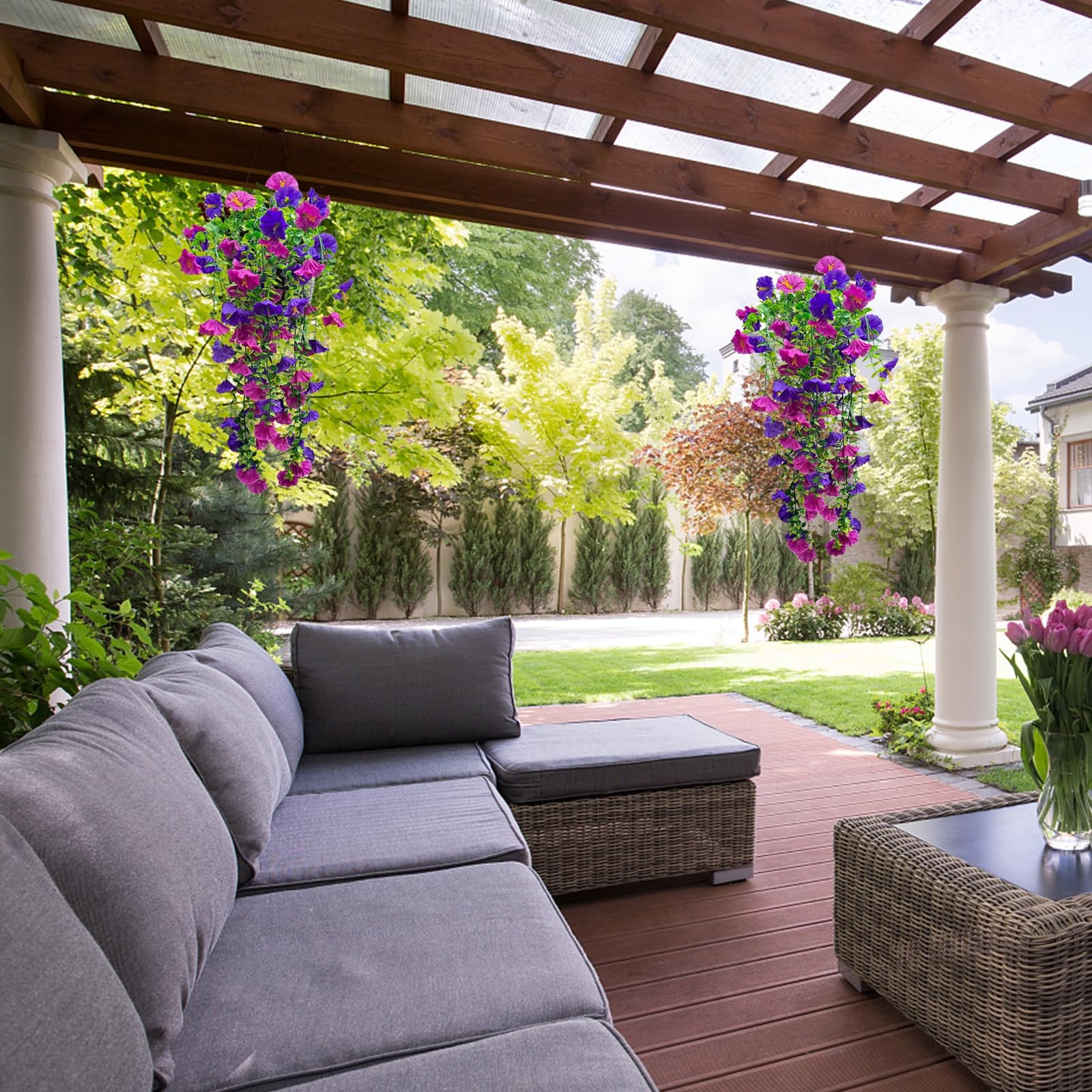 Garland Hanging Vines 4 PC Artificial Morning Glory Hanging Faux Plants Reali…