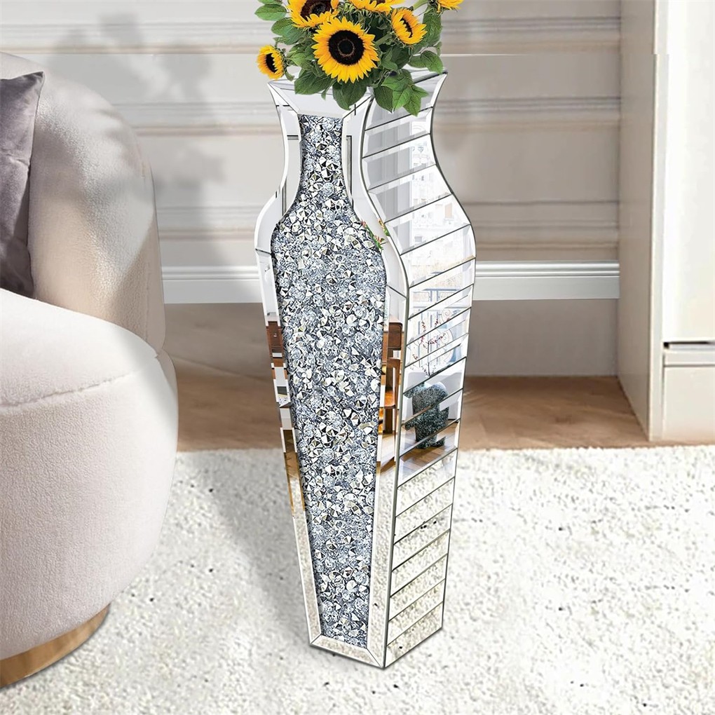 6 Style Sparkle Tall Crushed Diamond Floor Vase Luxury Mirrored Dried Flower Vas