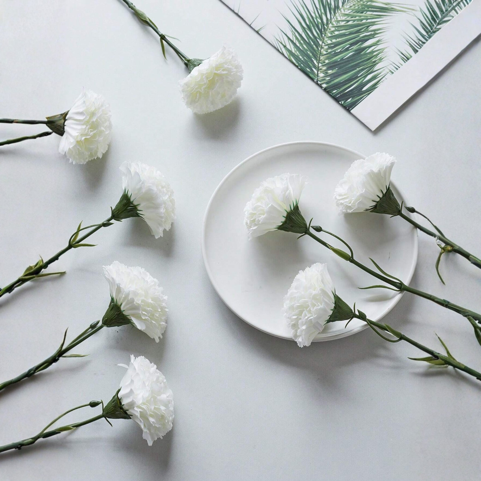 12PCS Artificial Carnation Flowers Silk Stem Wedding Funeral Bouquet Decor USA