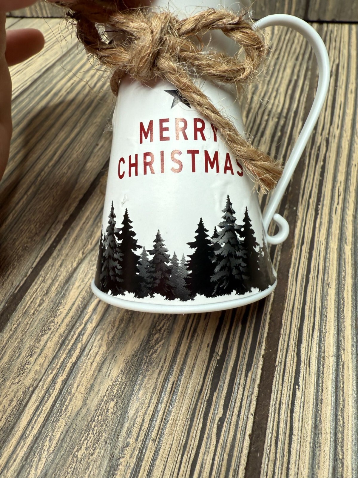 Christmas Faux Plant In 6″ White Metal Pitcher W/ Twine Accent By Old East Main
