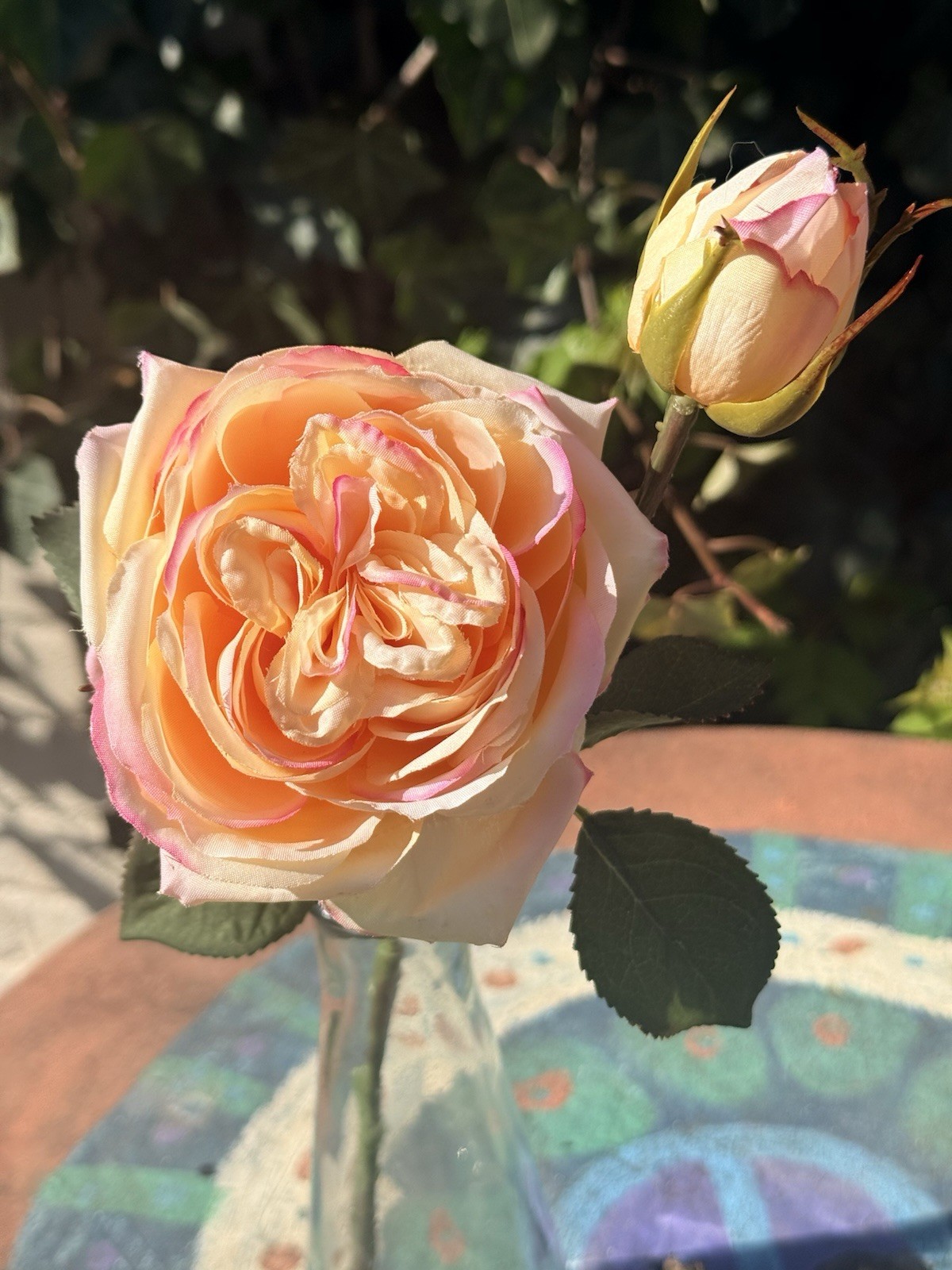 Creamy Pinky Peach Garden Rose Cutting Artificial Flower