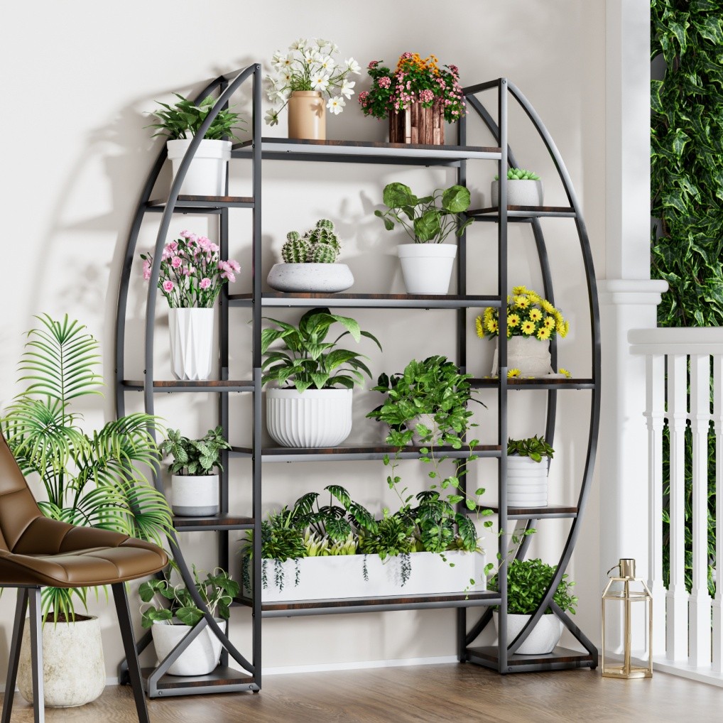Heavy Duty Plant Stand with Grow Lightstall LED Half-moon Storage Display Shelf