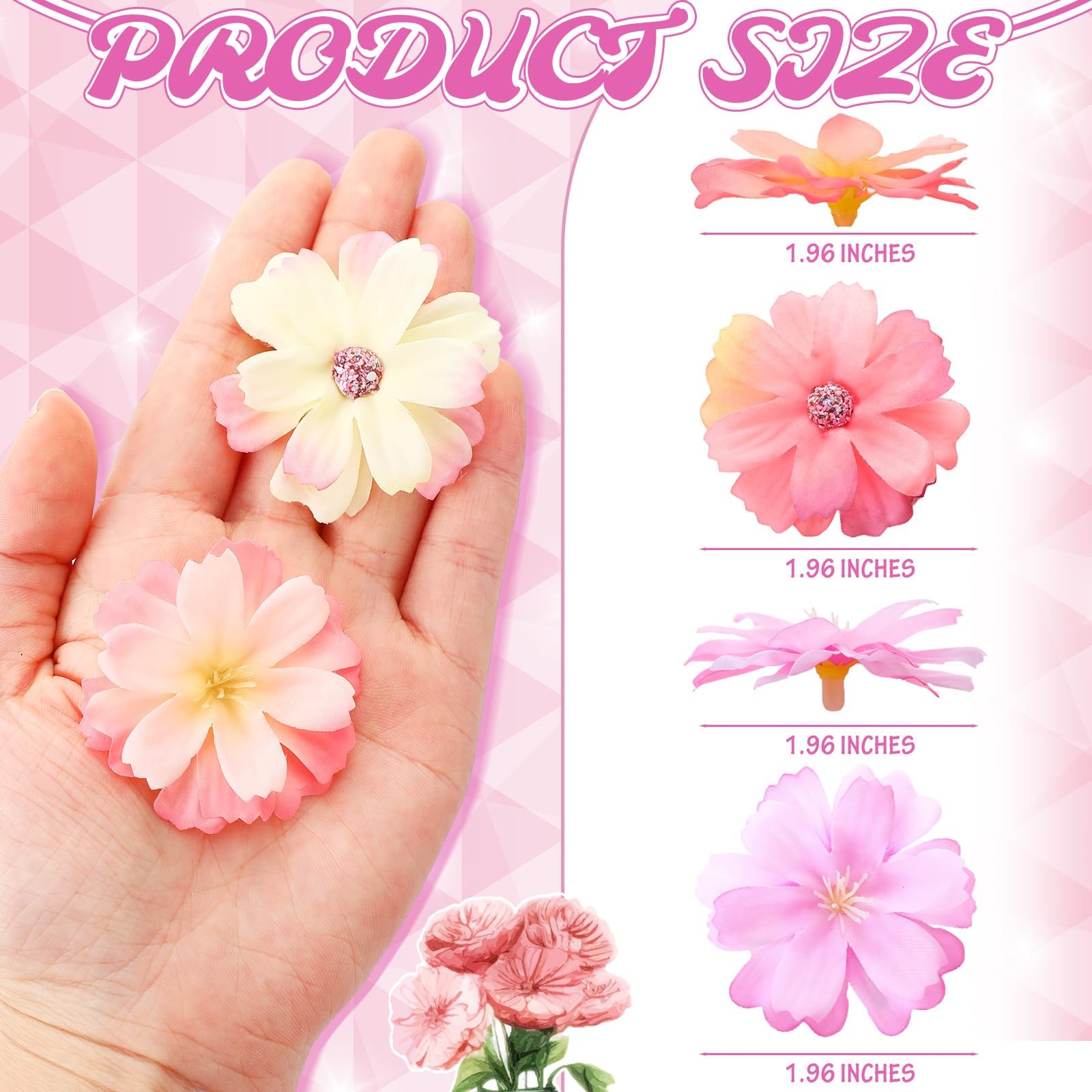 120 PCS Small Pink Artificial Silk Daisy Peony Flower Craft DIY Wreath Decor