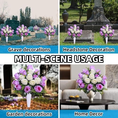 Set of 2 Artificial Cemetery Flowers with Vase,Grave Memorial Flowers,Artificial