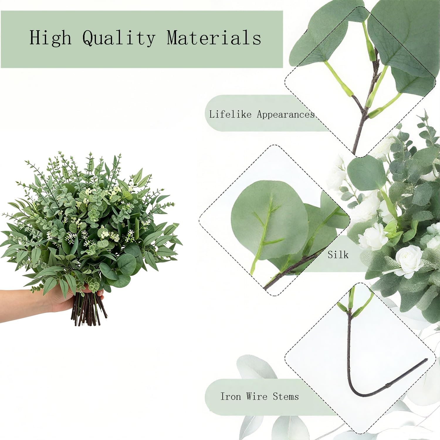 100 Pcs Artificial Mixed Eucalyptus Stems Leaves Bulk, 5 Kinds Fake Greenery …