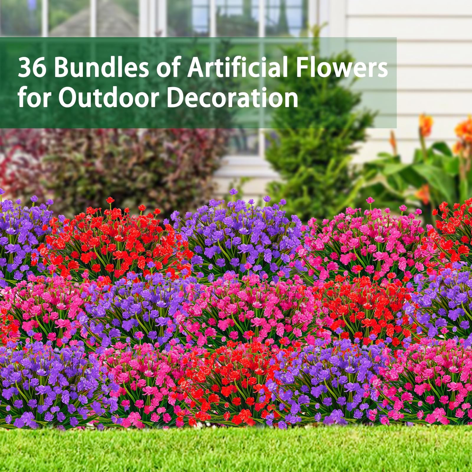 36 Pcs Artificial Flowers for Outdoors, UV Resistant Faux Plastic Plants, Fak…