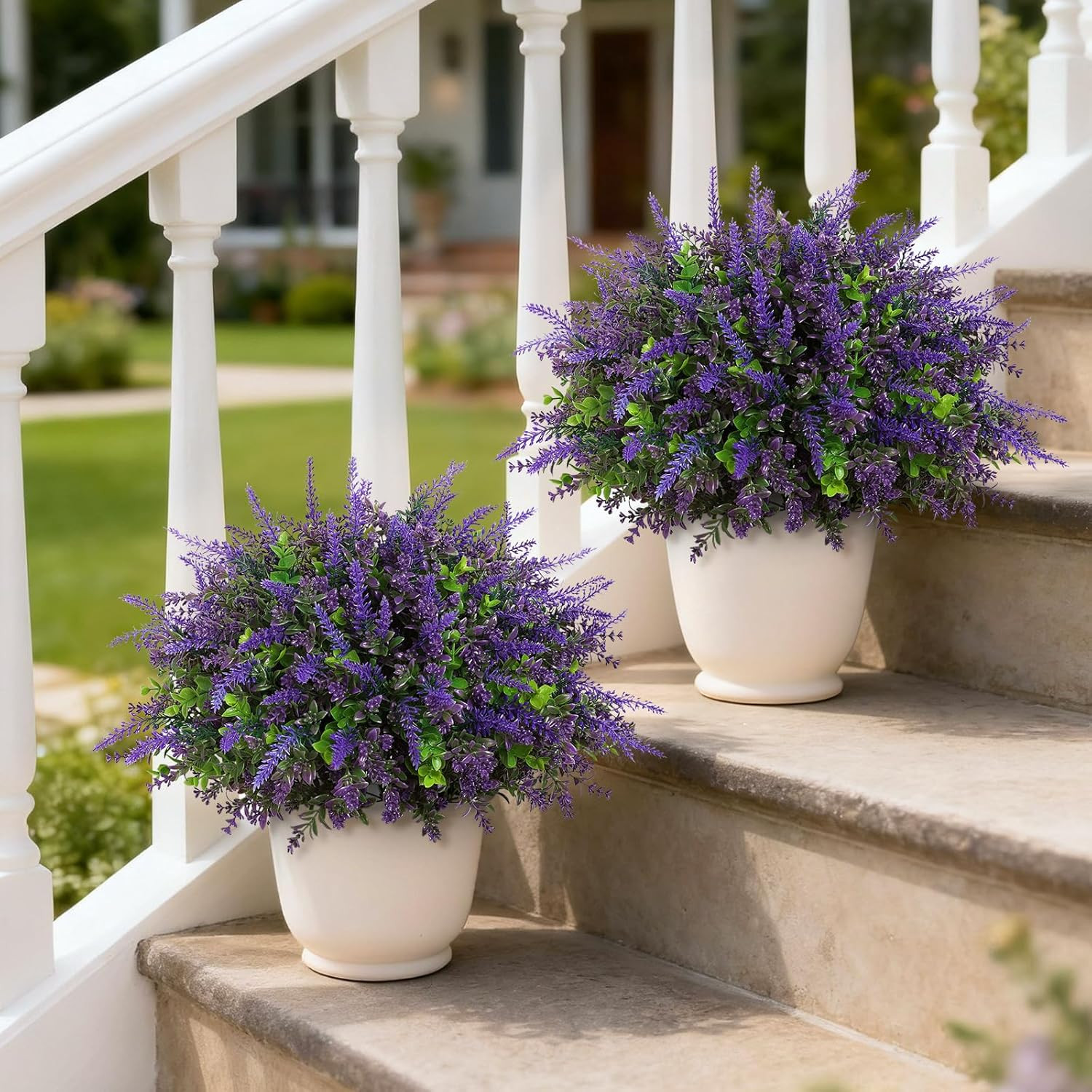 Faux Eucalyptus & Lavender Topiary Trees for Outdoor Farmhouse Decor – 2 Sets