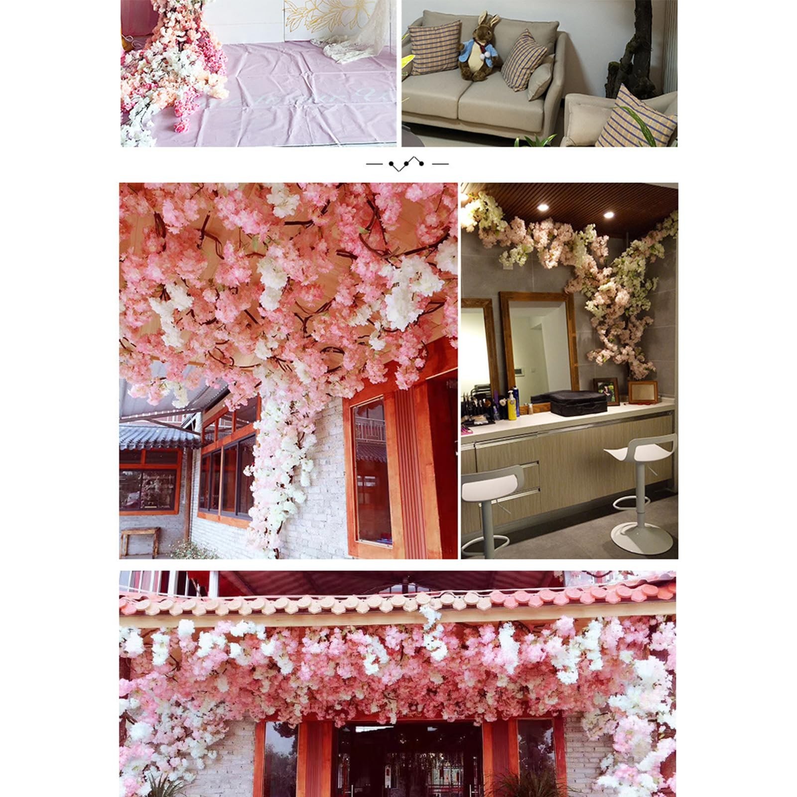 50PCS Silk Cherry Blossom Branches – Realistic Fake Flowers for Weddings, Home D