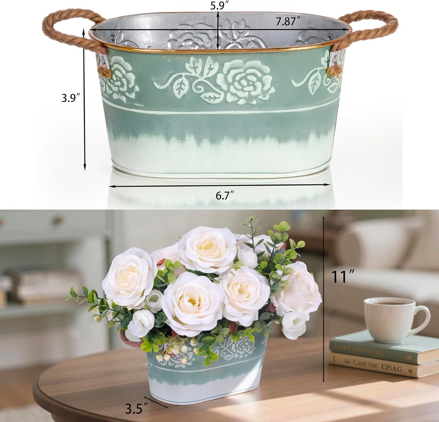 Artificial Rose Flower Arrangement for Table Centerpiece, Farmhouse White Sil…