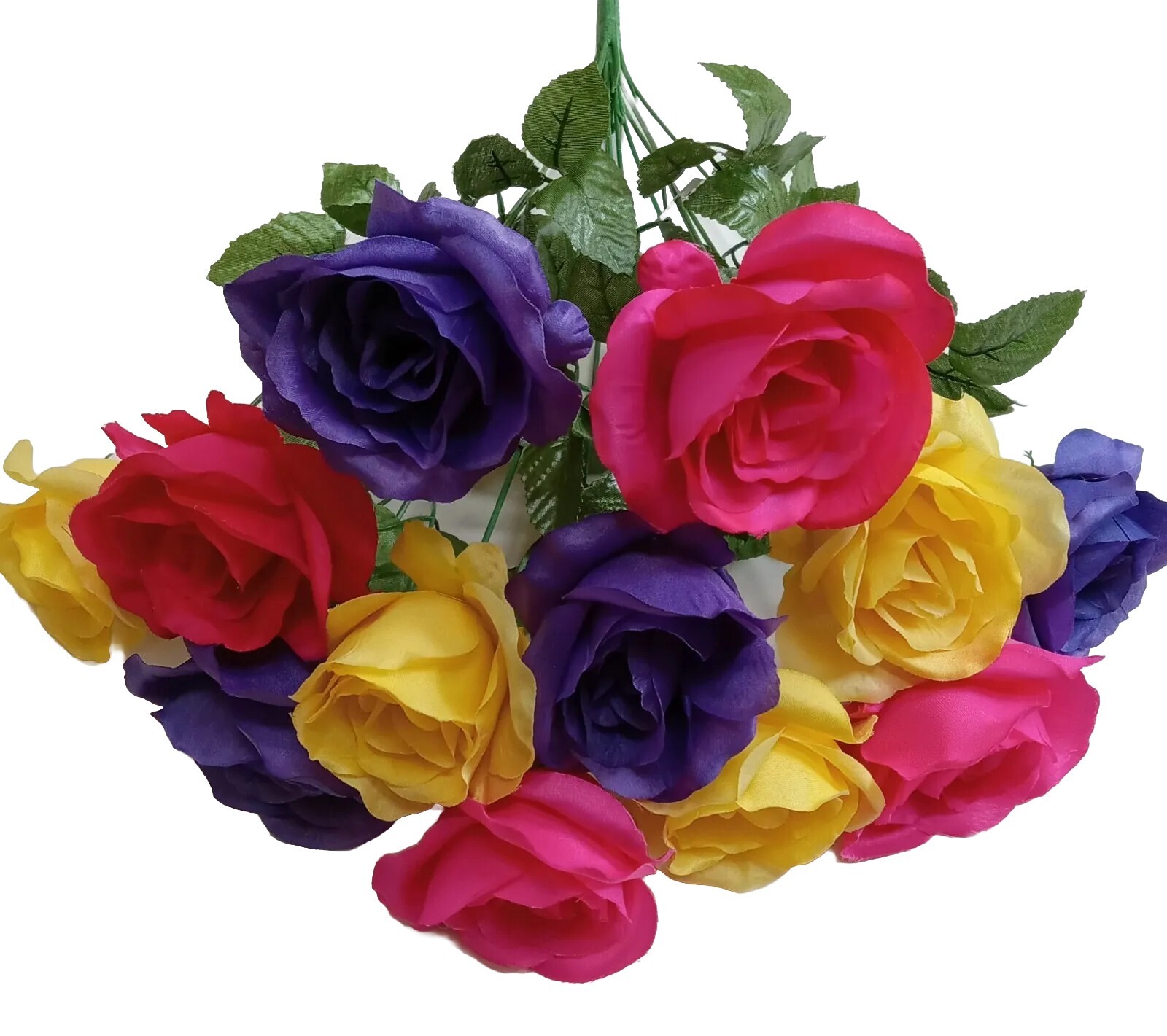Yellow Purple & Beauty Open Rose 20″ Lg Bush Silk Flower Indoor/Outdoor Decor