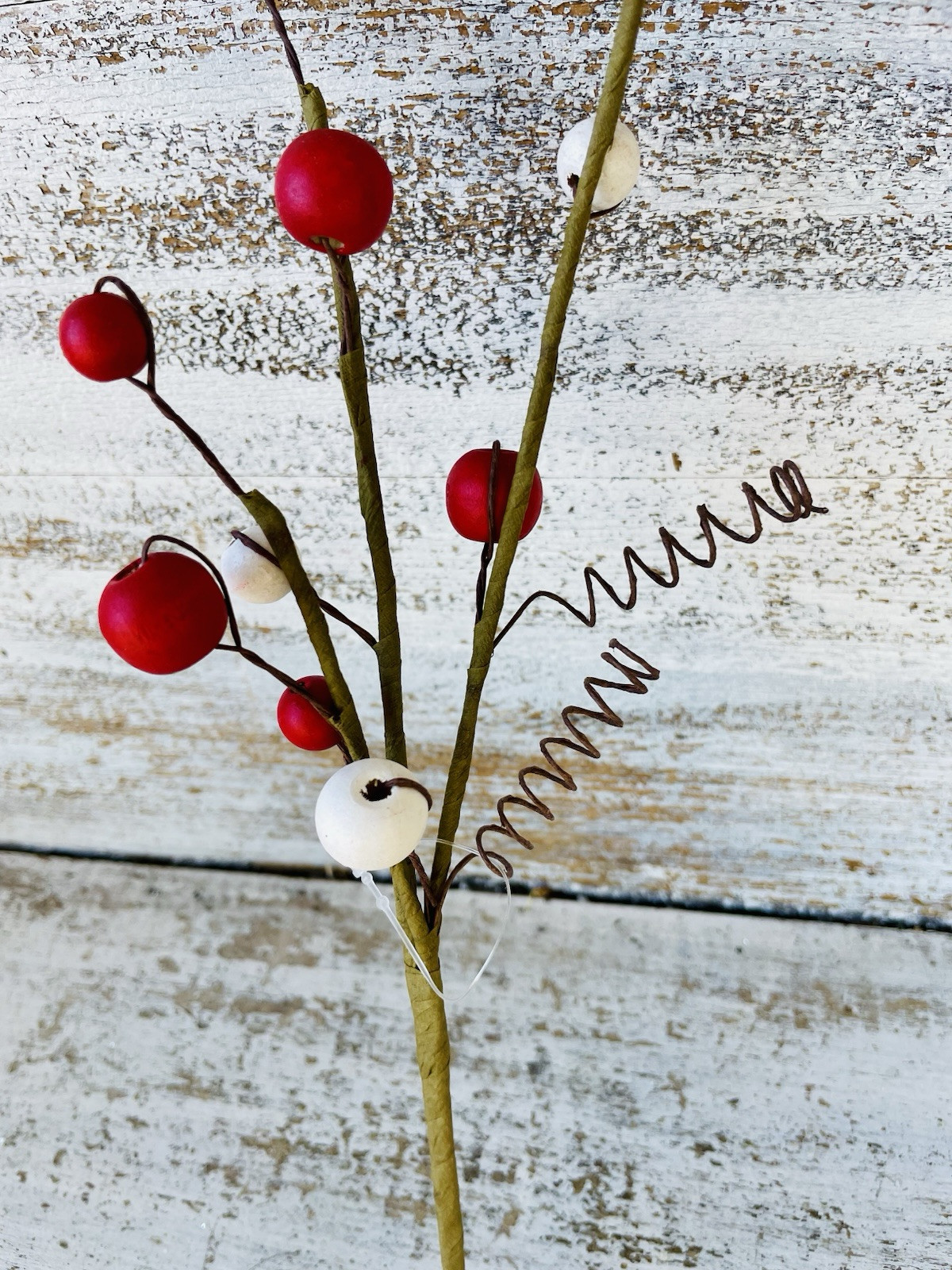 Red & White Bead Berry Pick 12”