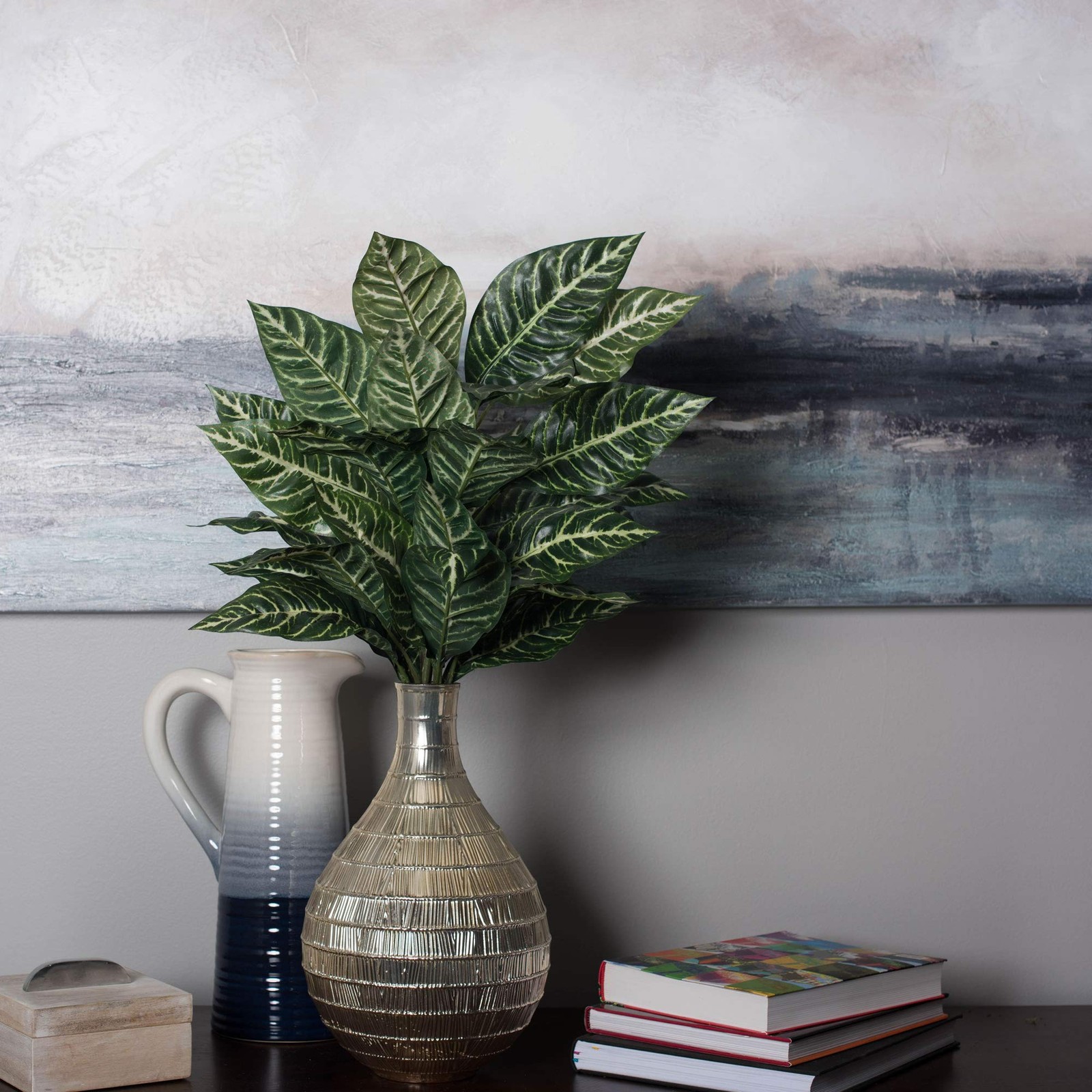 Vickerman 27″ Contemporary Fabric Artificial Zebra Plant in Green/White