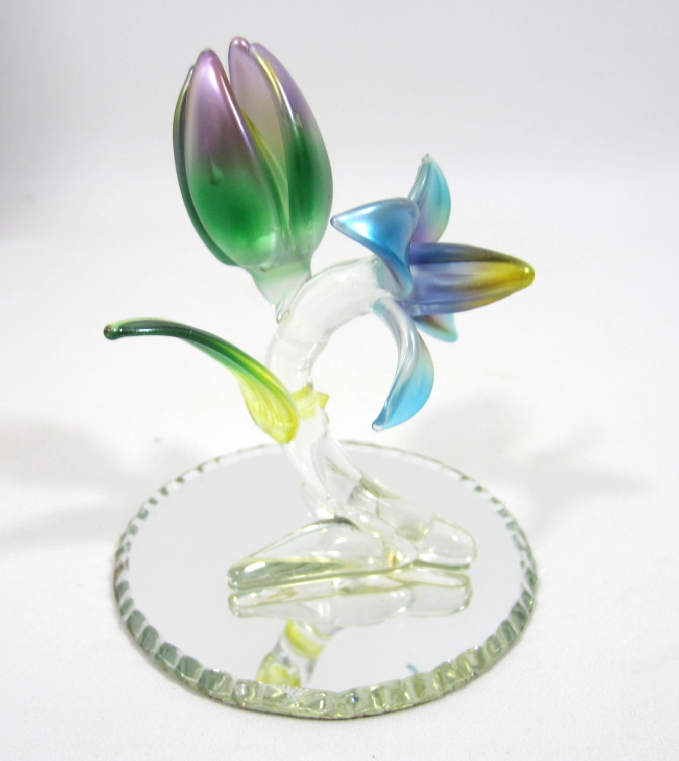 Vintage 90s Frosted Lampwork Glass Tulip Lily Flower Figure Mirror 4″ in Box NEW