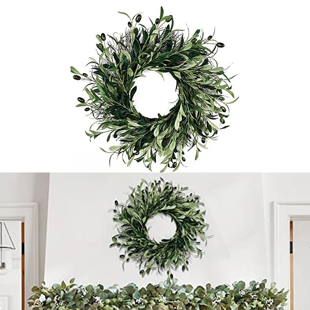 Artificial Green Olive Wreath For Front Door Decoration – Year-round Farmhouse