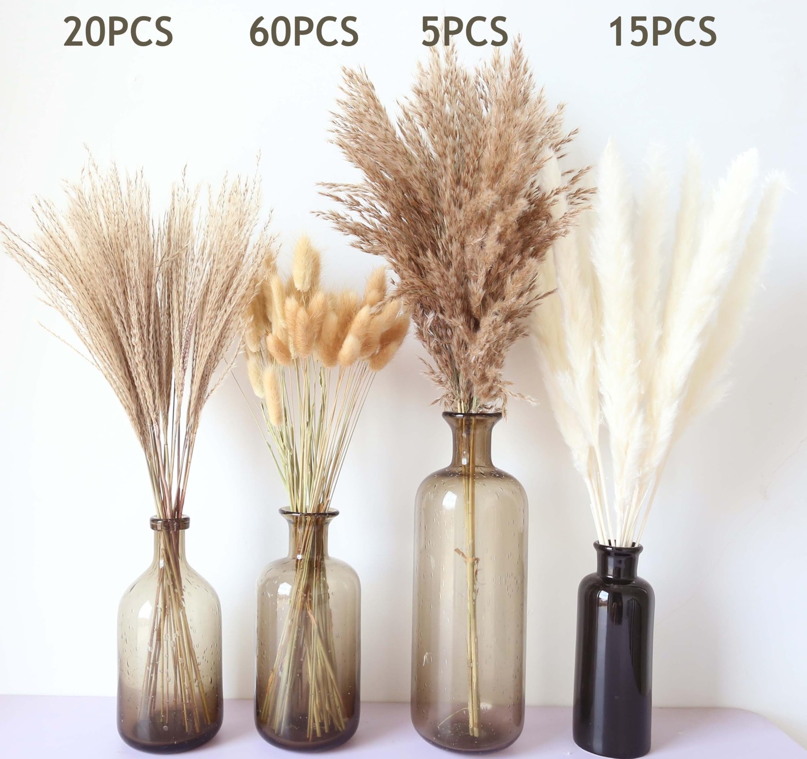 100 Stems Dried Pampas Grass, Boho Table Decor Natural Reed 100 PCS, White
