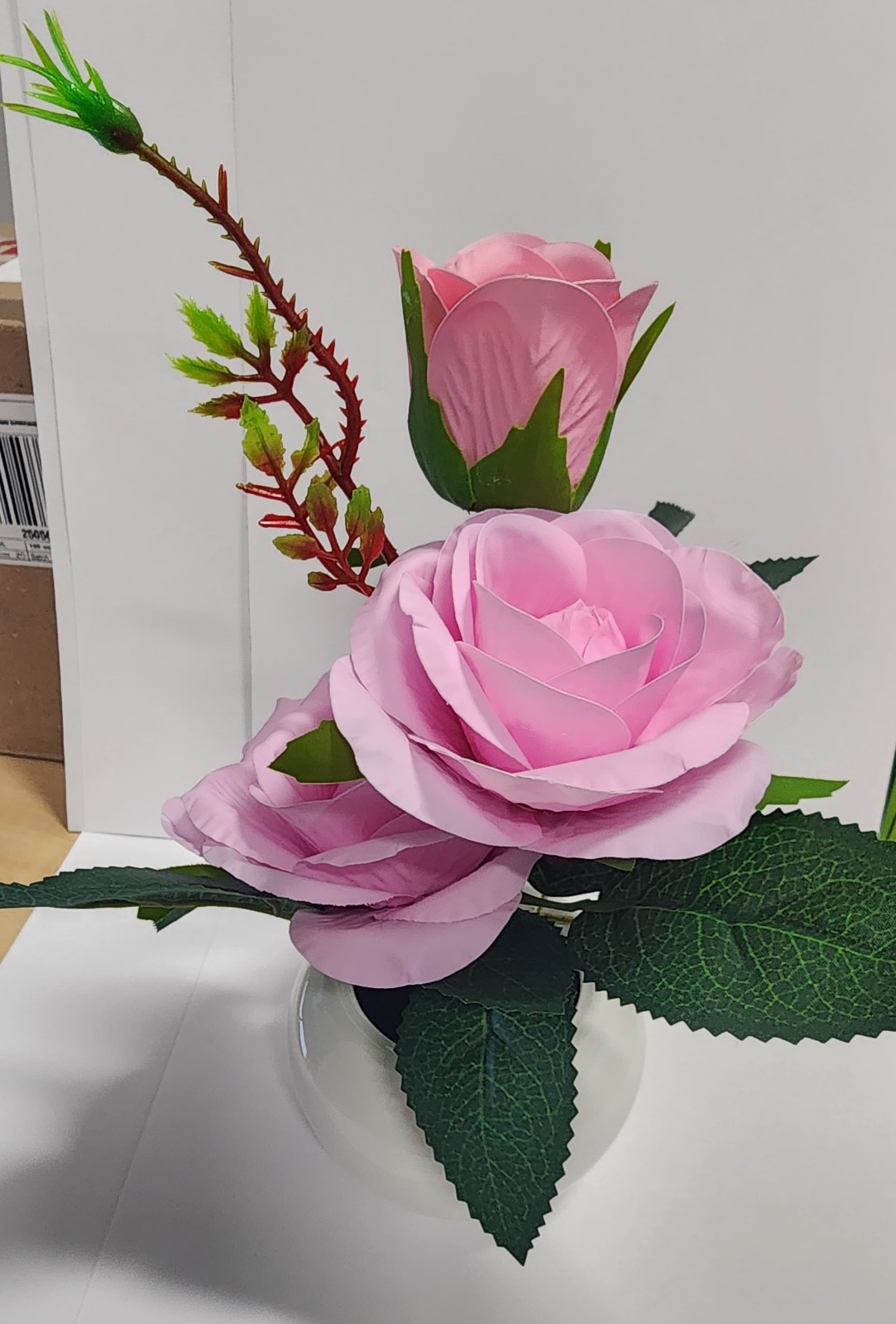 EMINGSKY Pink Artificial LED Rose Flowers with Glass Vase Table Lamp Night Light