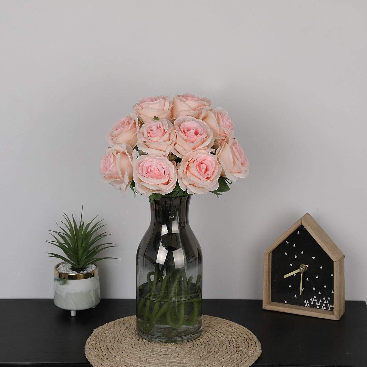 10 PCS Light Pink Lifelike Fake Silk Rose Flower Bouquet Wedding Gift Decor