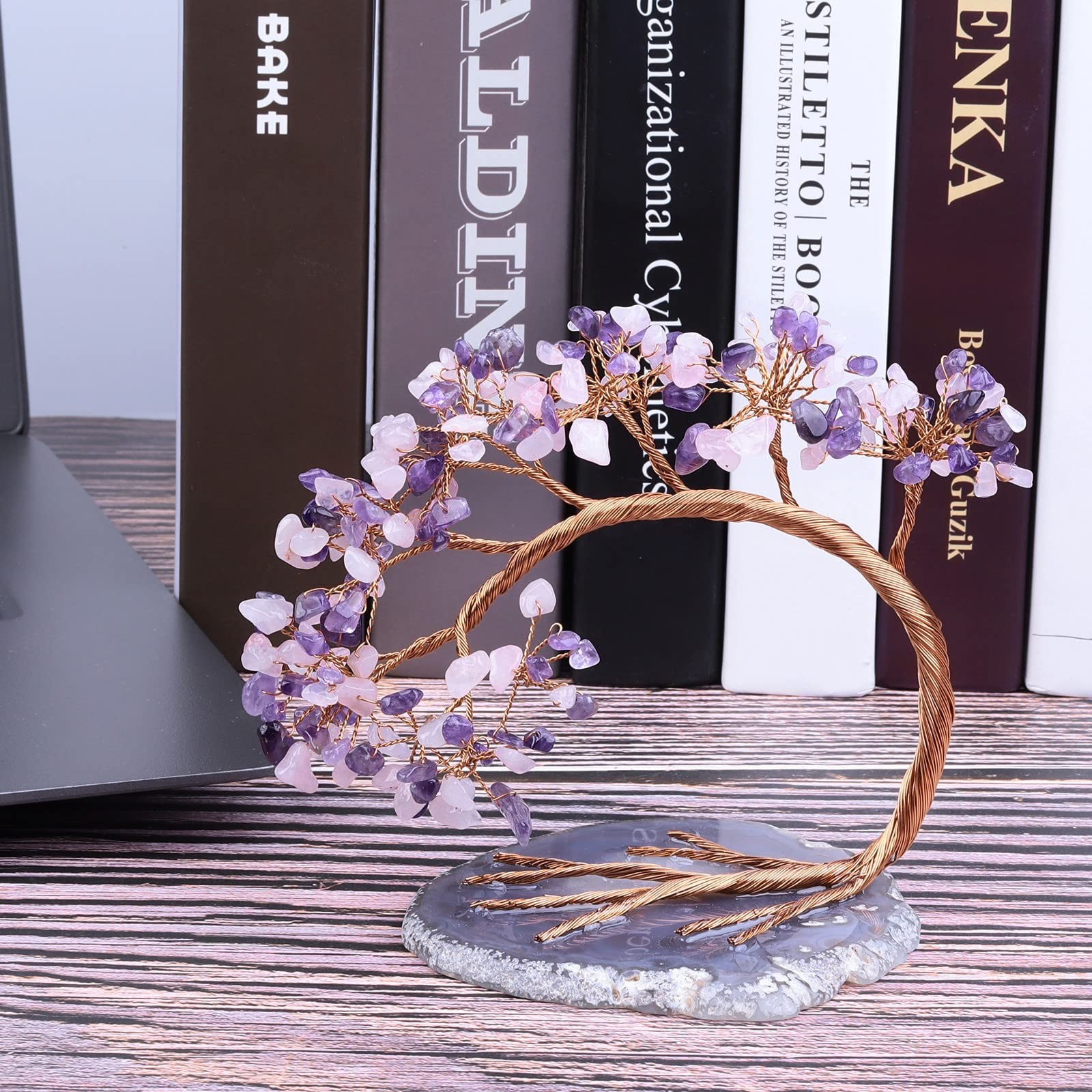 Healing Amethyst & Rose Quartz Money Tree, Handmade Fengnshui Crystal Bonsai …