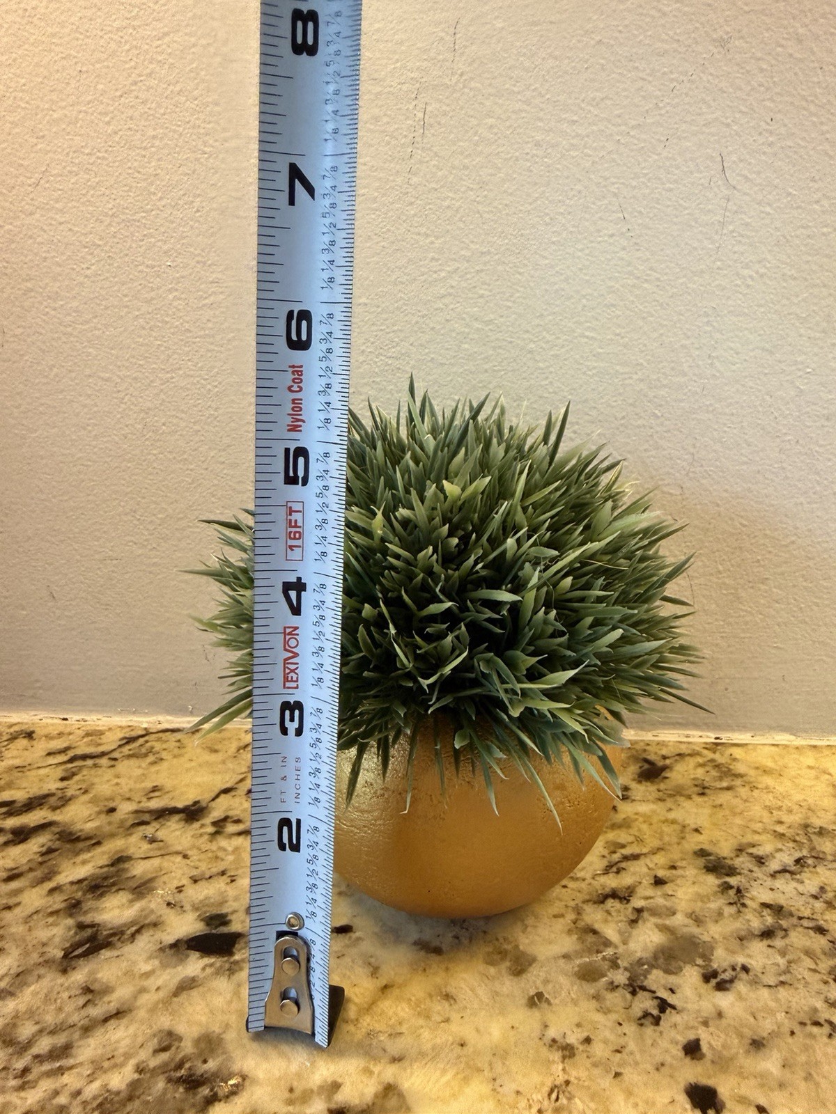 Artificial Green Grass Ball Houseplant in Round Gold Pot, 5ish in Tall