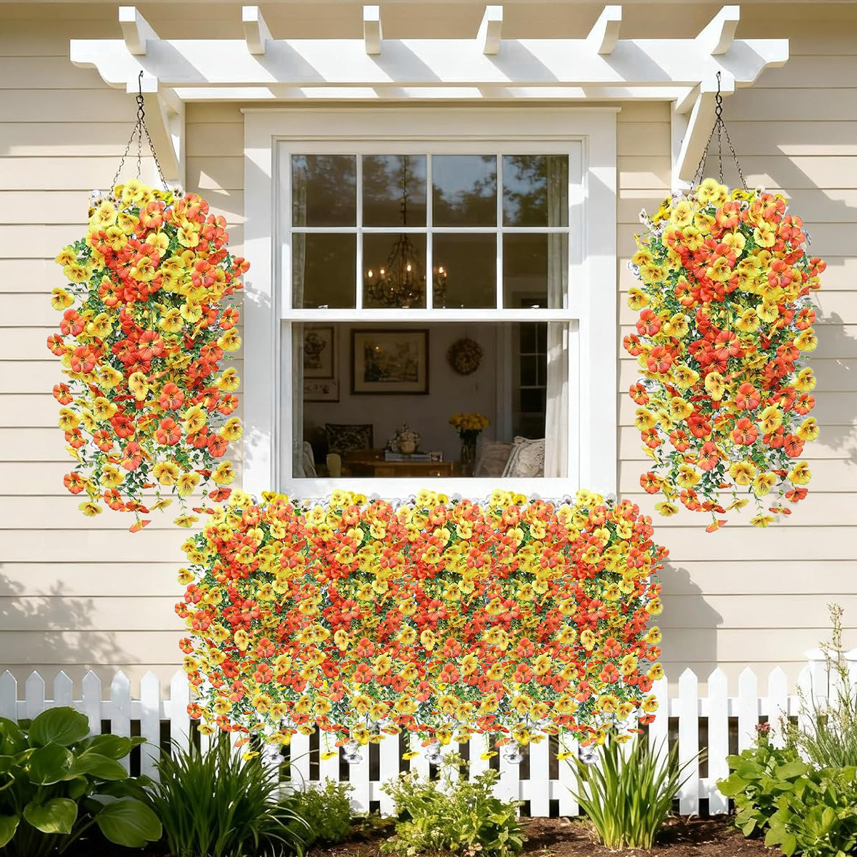 4 Pcs Artificial Flowers UV Resistant No Fade Fake Hanging Flowers Plants Faux