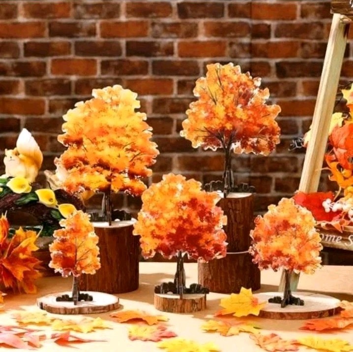 5 Pieces Mini Fall Maple Trees 2D 5 Size Autumn Artificial Miniature Trees Flat