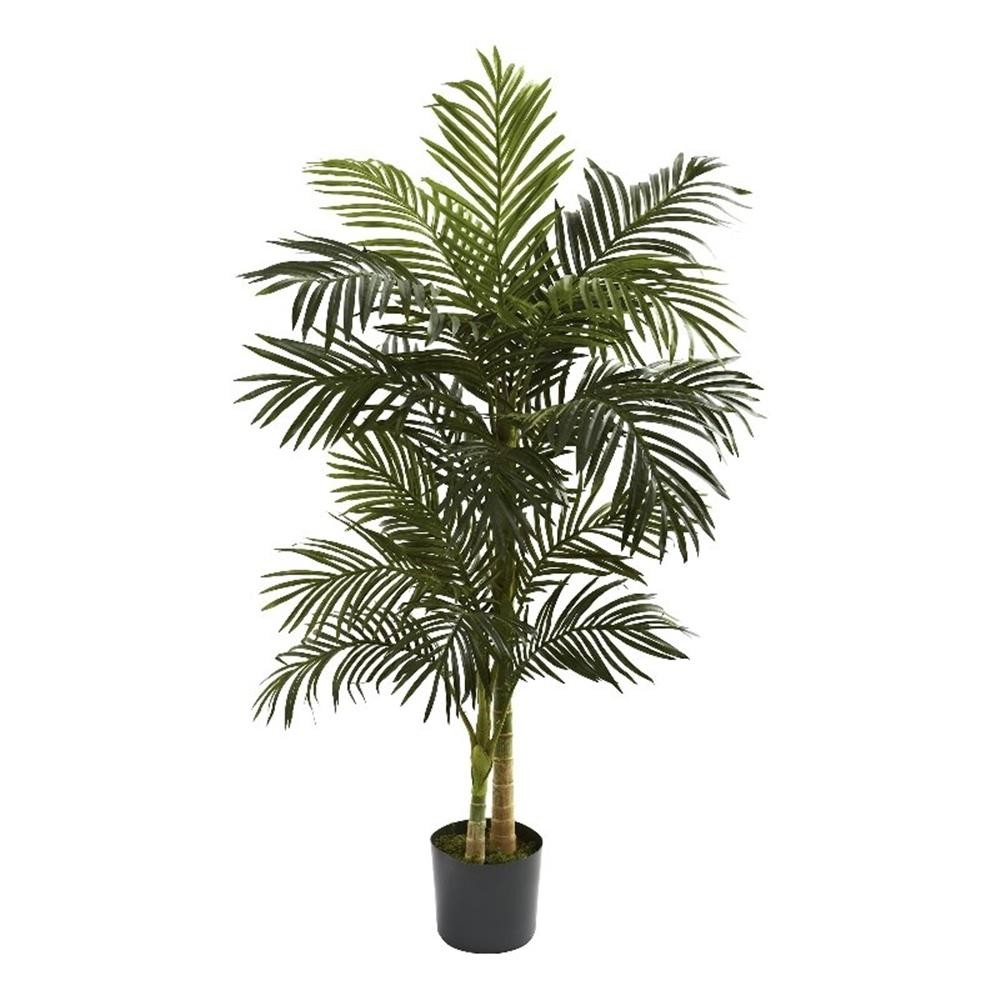 Nearly Natural 60″ Golden Cane Palm Tree with 2-Trunks and Leaves in Green/Black