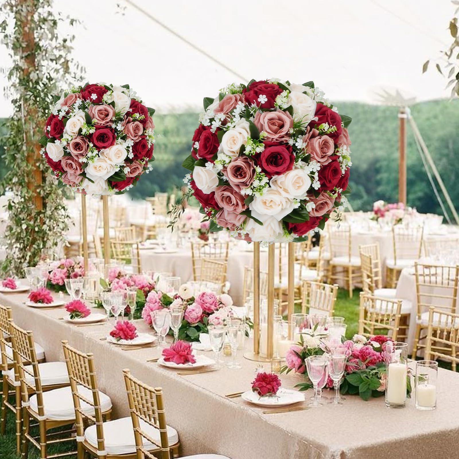 2 Pcs Flower Centerpieces for Wedding Tables, 12.6in Dusty Rose Flower Balls …