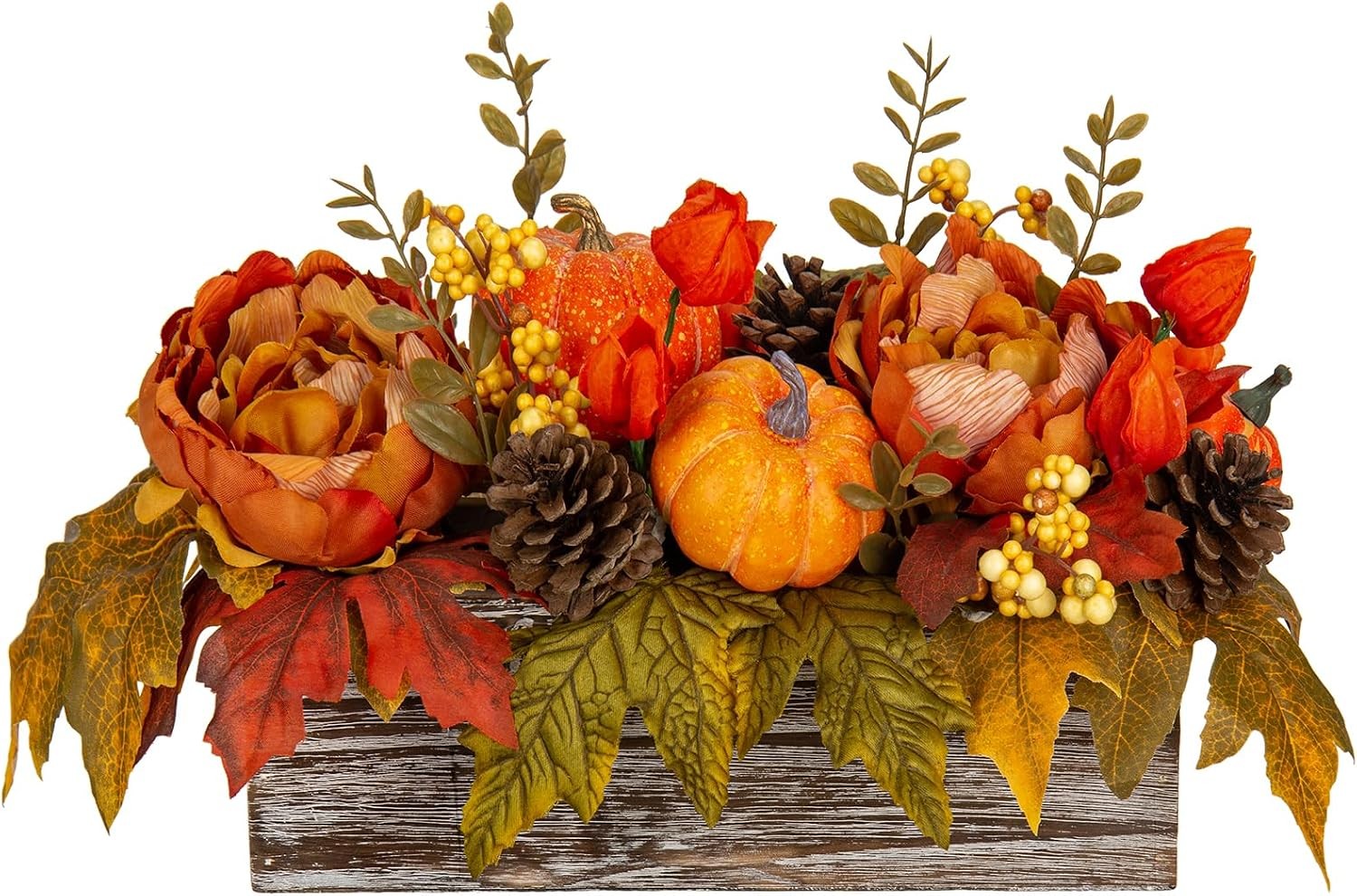 Fall Decor Autumn Harvest Pumpkins Centerpiece – Artificial Peony Maple Leaf and