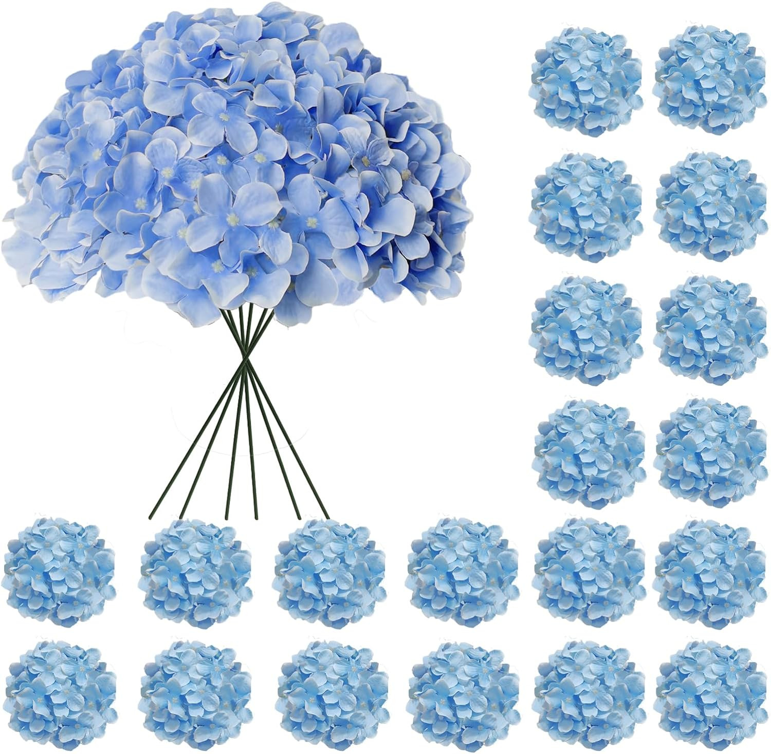 20 Pcs Blue Hydrangea Artificial Flowers Bulk, Faux Hydrangea Flowers Heads, Art