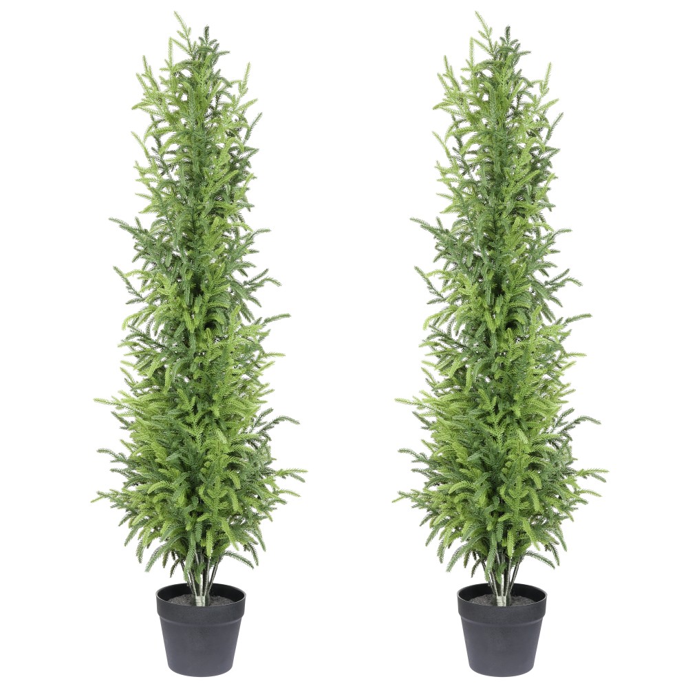 4′ Artificial Real Touch Pine Tree in Black Plastic Pot, 2pc/set