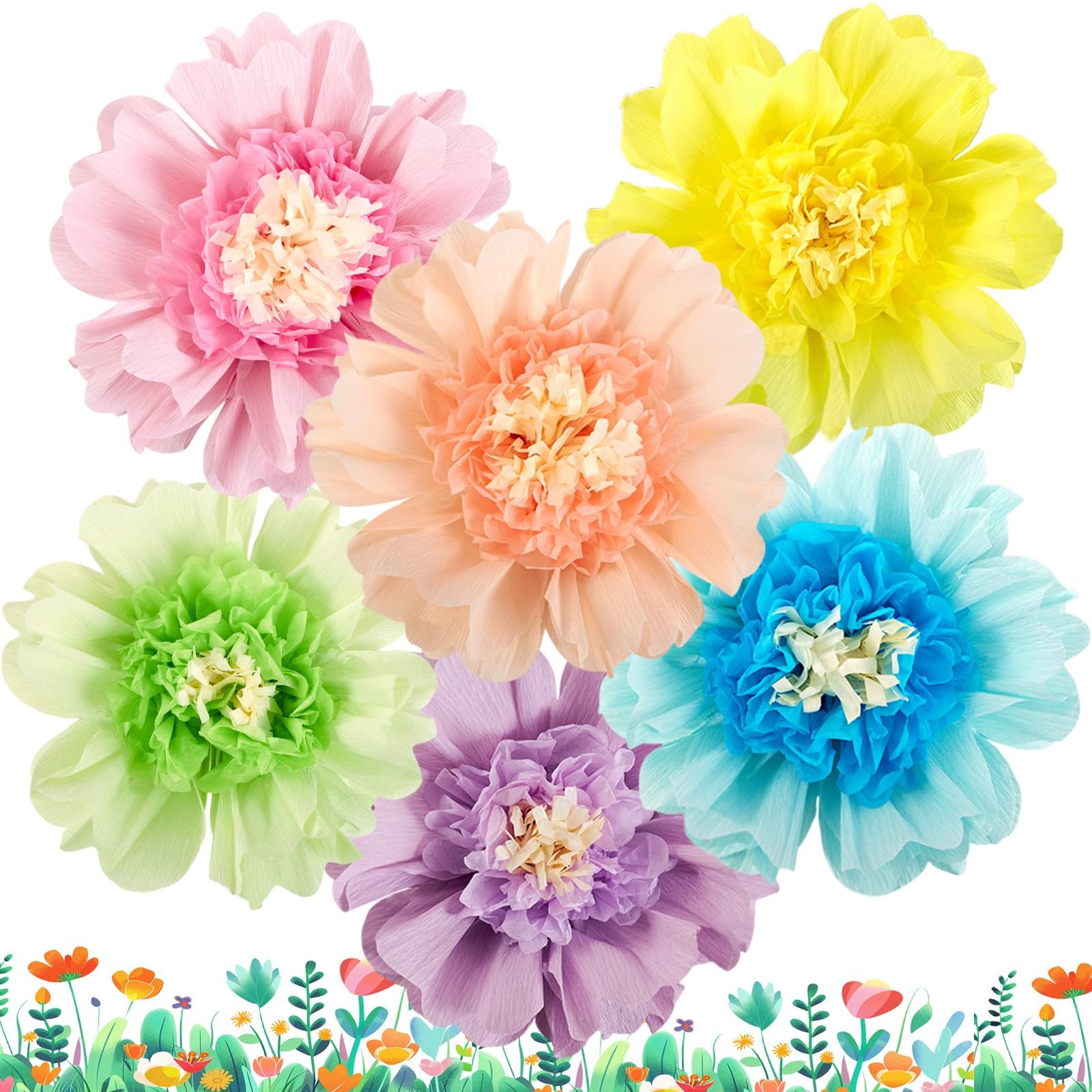 6 PCS Pastel Paper Flowers Giant Crepe Decoration Wall Spring Garden 12 Inch