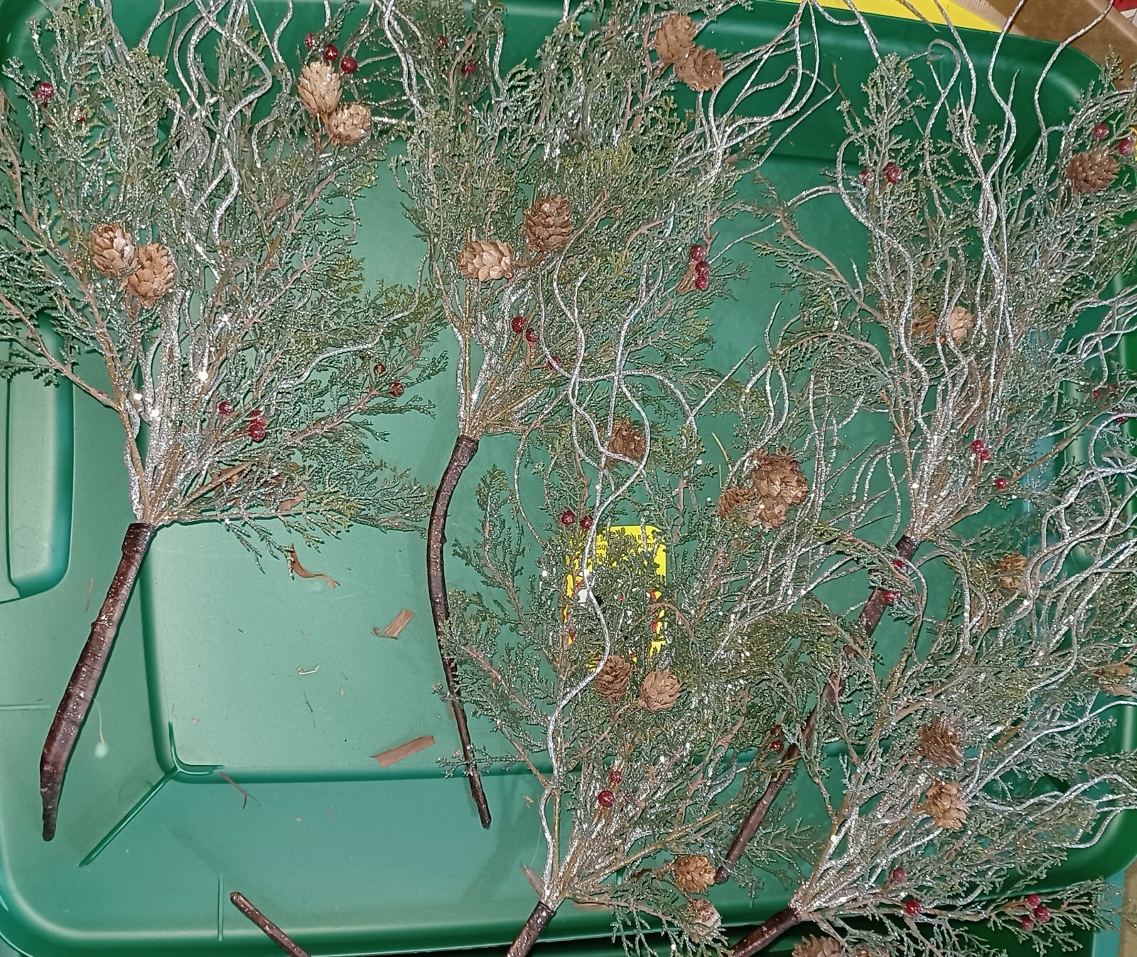 5 Christmas Floral Picks Red Berry’s & Pinecones 24″ Artificial Greenery
