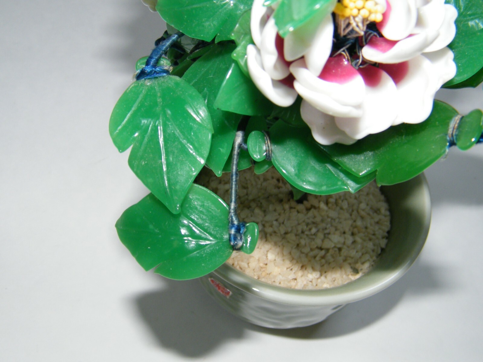 COLORED GLASS FLOWERS IN POT 10″ BONSAI TREE WHITE PINK GREEN POTTED