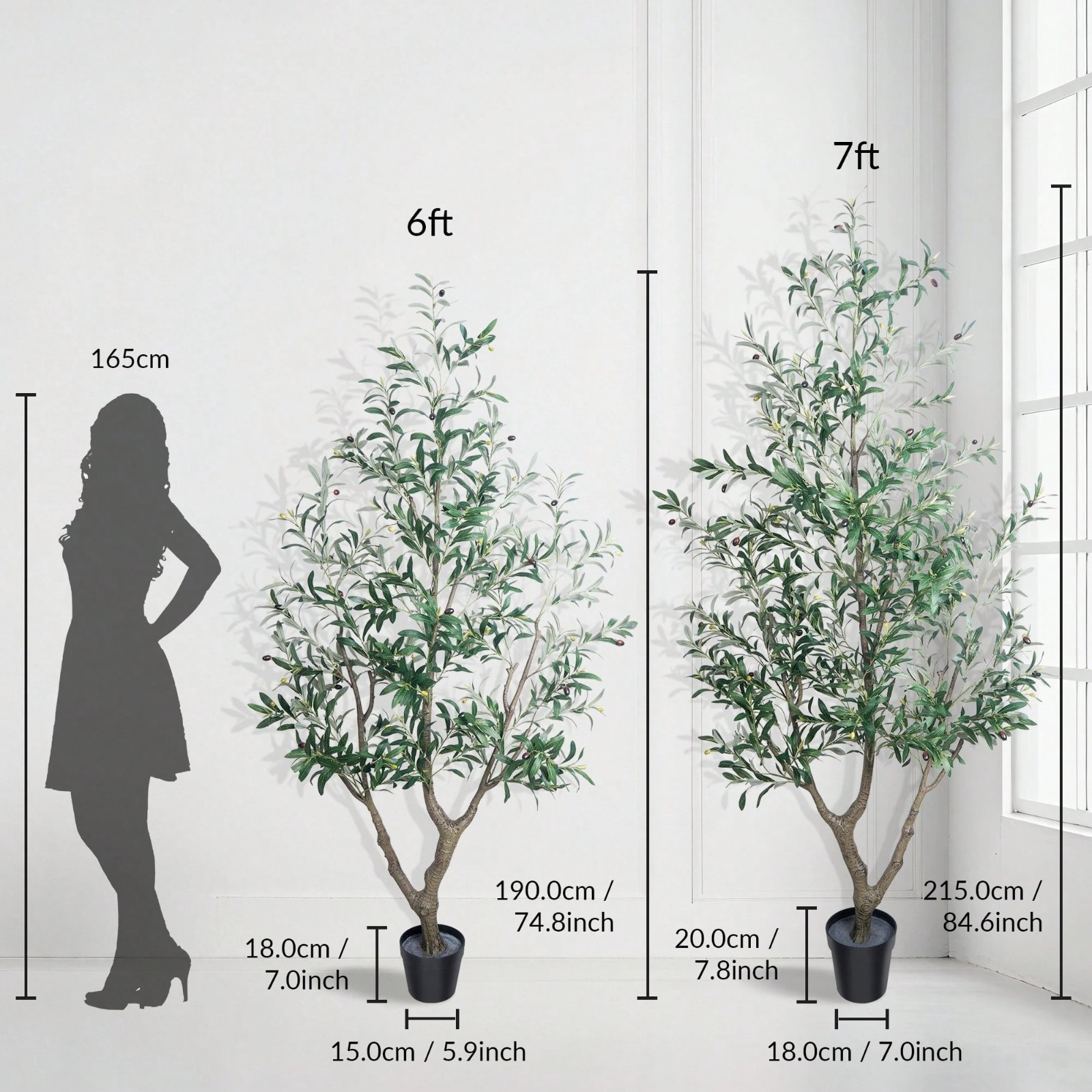5ft 6ft 7ft Artificial Olive Tree Real Wood Trunk Faux Plant Indoor Home Decor