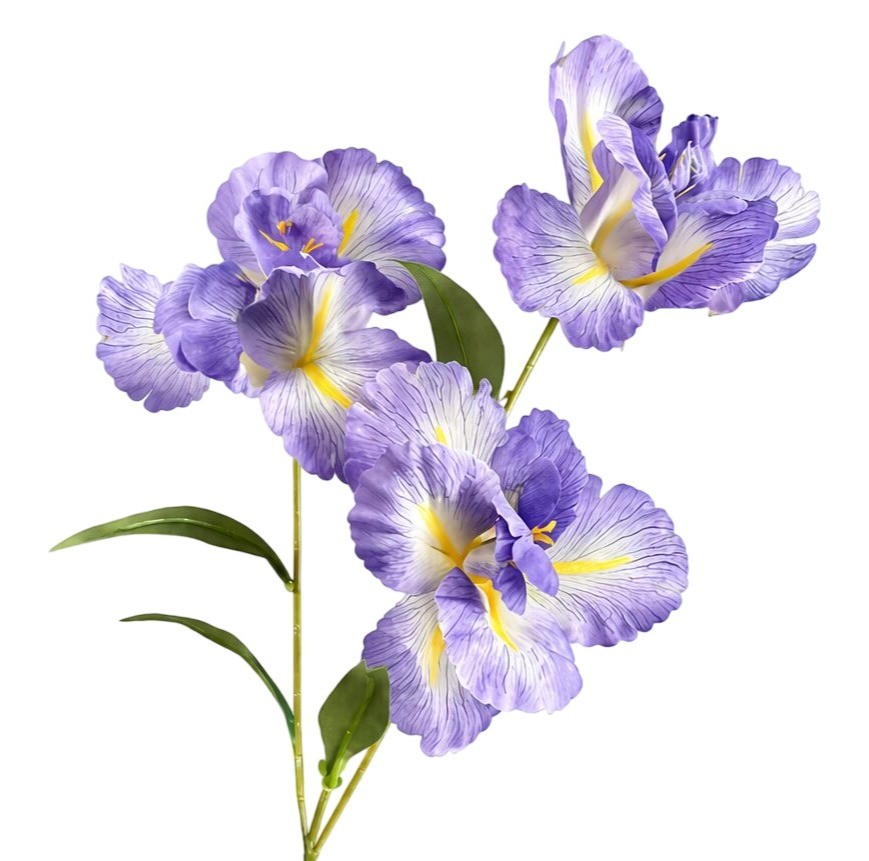 Lavender Iris Stem Artificial Floral Pick 34 Inch Faux Purple Iris Spray Silk Fl