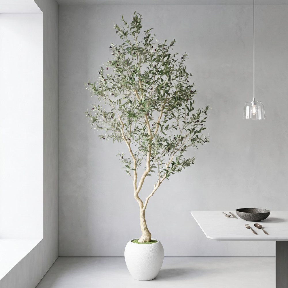 Artificial Olive Tree 8.2FT Tall Faux Plant with White Pot Indoor Decor