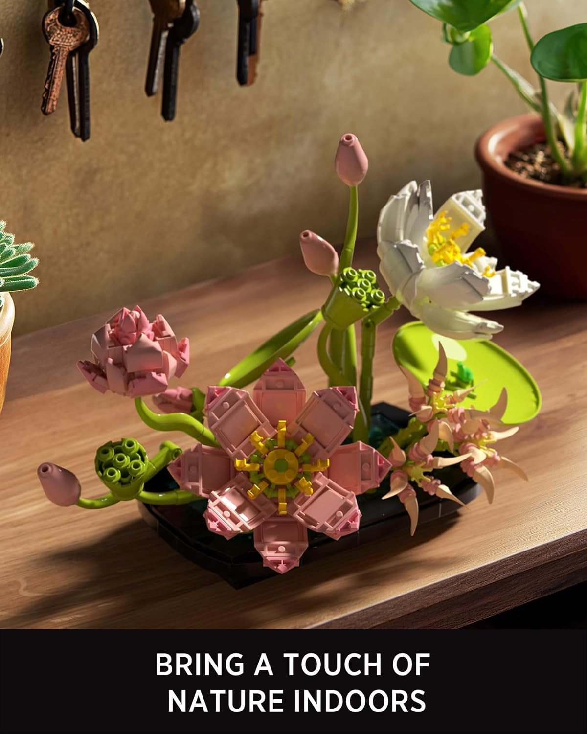Lotus Flower Building Set for Adults, Botanical Decoration for Table or Office,