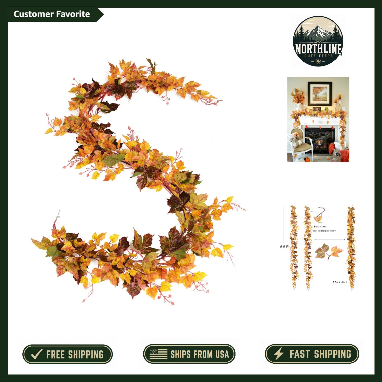 Vibrant 6.5ft Maple Leaf Vine Garland – Perfect for Fall Celebrations