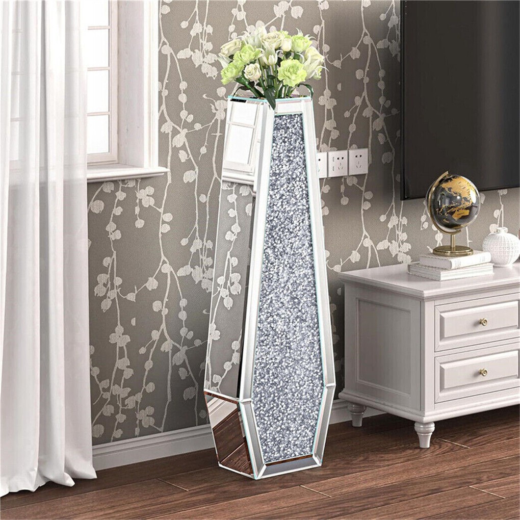 6 Style Sparkle Tall Crushed Diamond Floor Vase Luxury Mirrored Dried Flower Vas