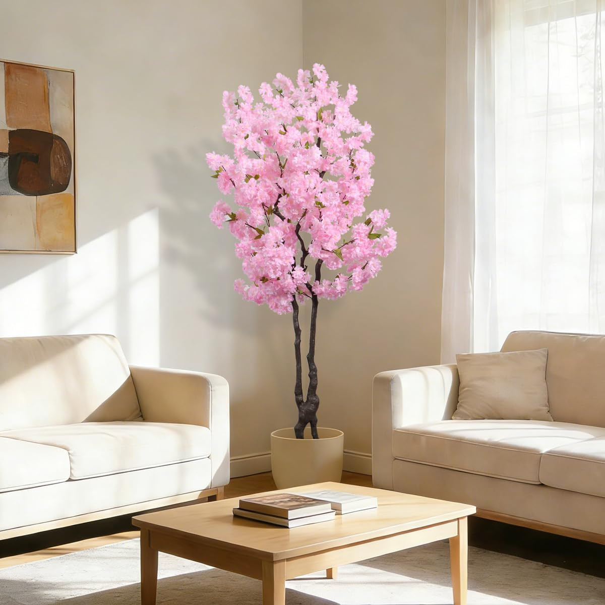 6FT Artificial Pink Cherry Blossom Tree – Faux Floral Decor for Home & Garden