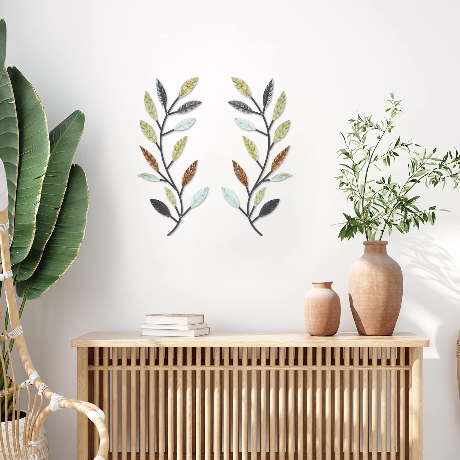 2 Pieces Metal Tree Leaf Wall Decor Vine Olive Branch Leaf Wall Art