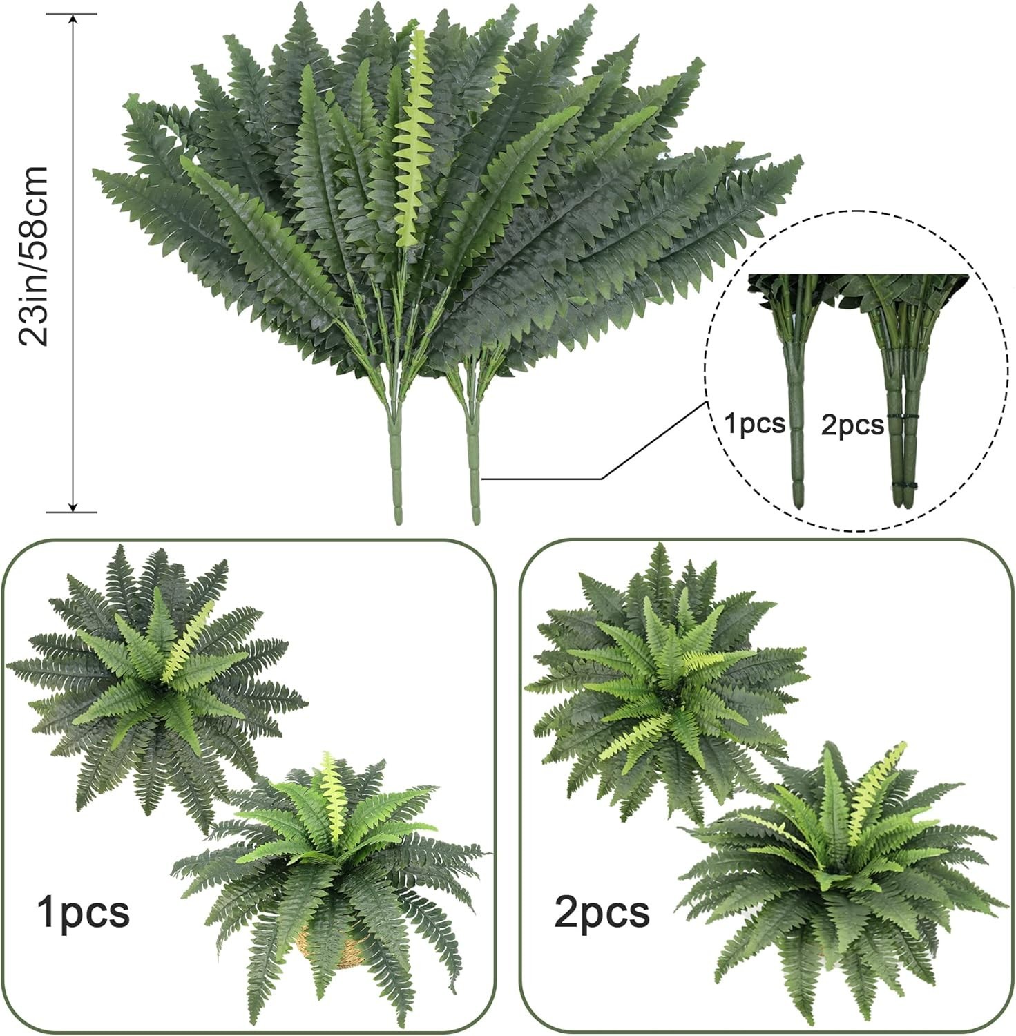Artificial Ferns for Outdoors, Set of 2 Bouquets 33″ Diam Large Fake Ferns Faux