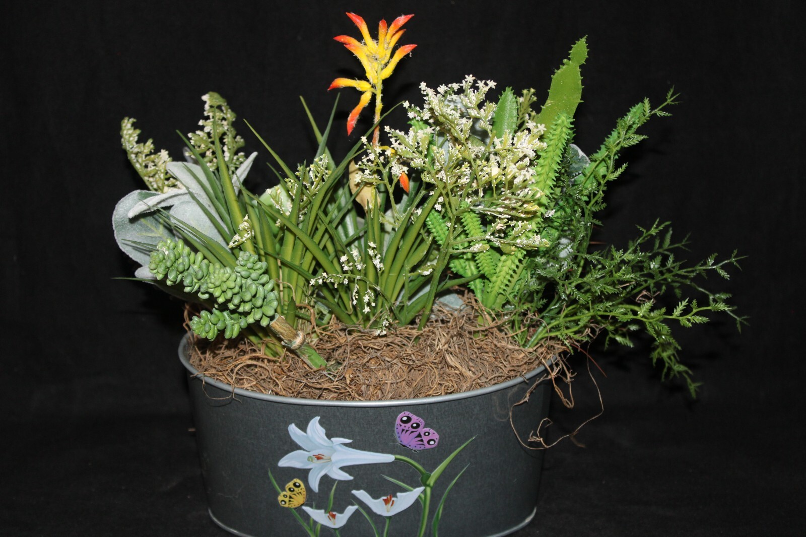 Mixed Artificial Succulent Arrangement in Garden Metal Planter
