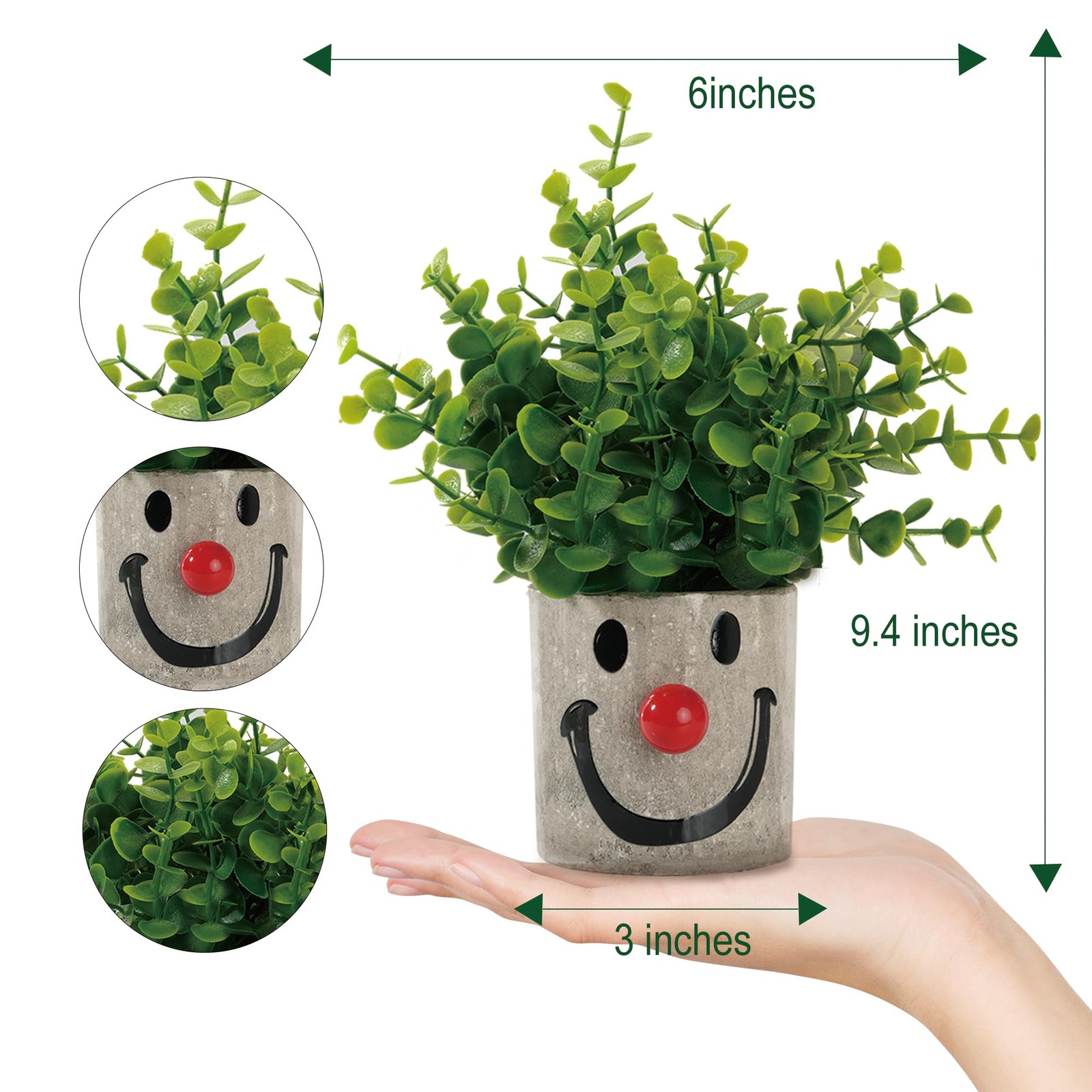 Sprmgisle Mini Potted Fake Plants Artificial Plastic Eucalyptus Green