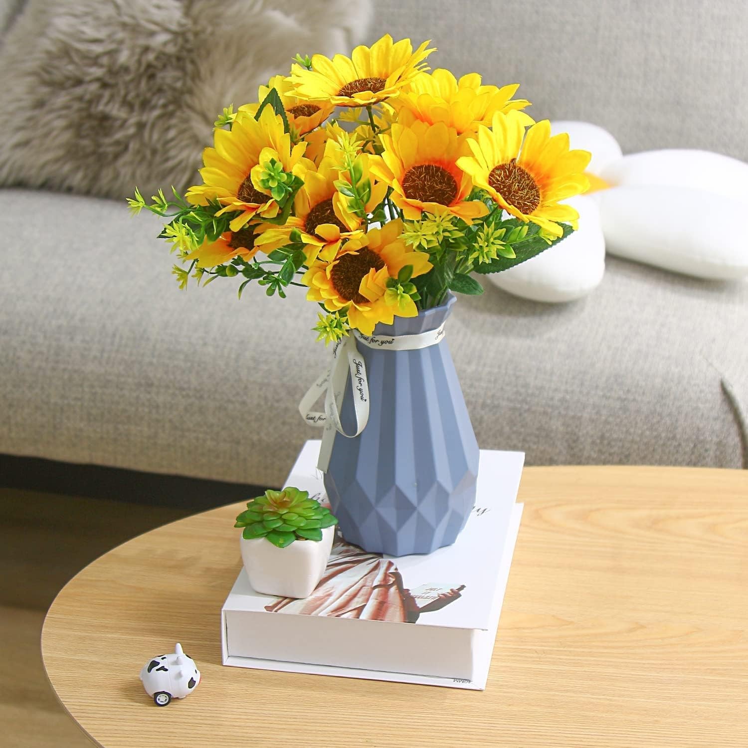 2 Bunches Artificial Sunflowers Bouquet, 3.7’’ High Realistic Flowers Silk Fa…