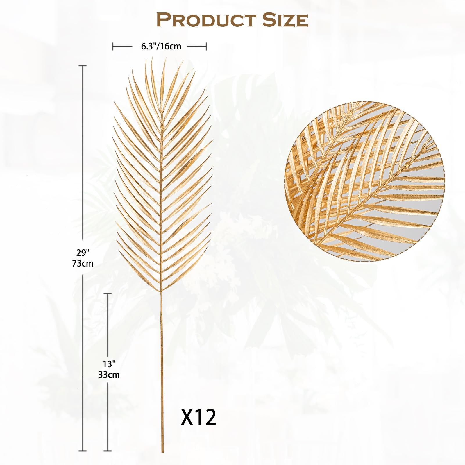 29” Large Gold Palm Leaves Palm Fronds Tropical Leaves Areca Palm Branches Ar…