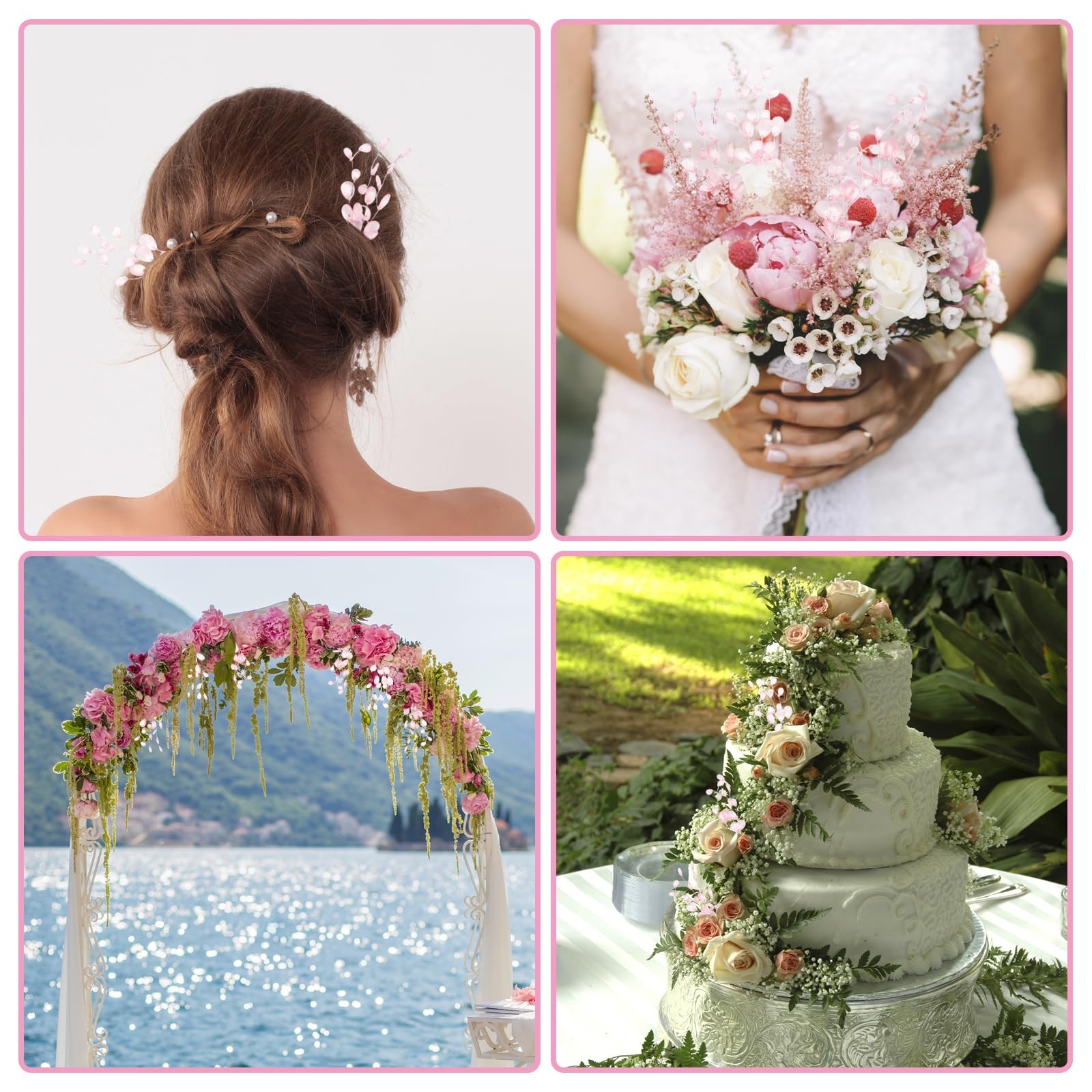 25 PCS Acrylic Crystal Flower Branch Pink Bead Drop Bouquet Home Decor