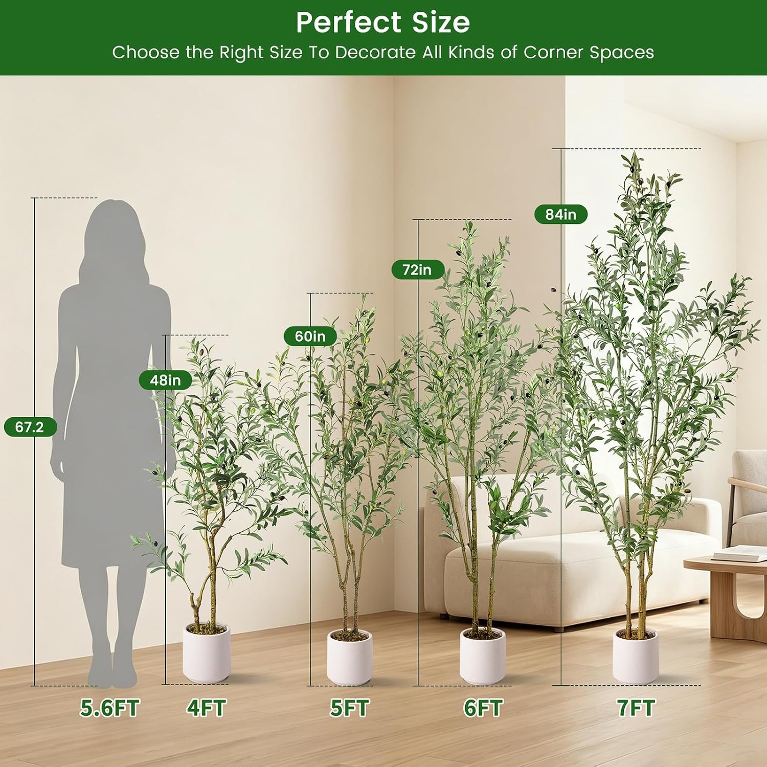Olive Trees Artificial Indoor,Fake Olive Tree 6FT Tall 1Pack with White Planter,