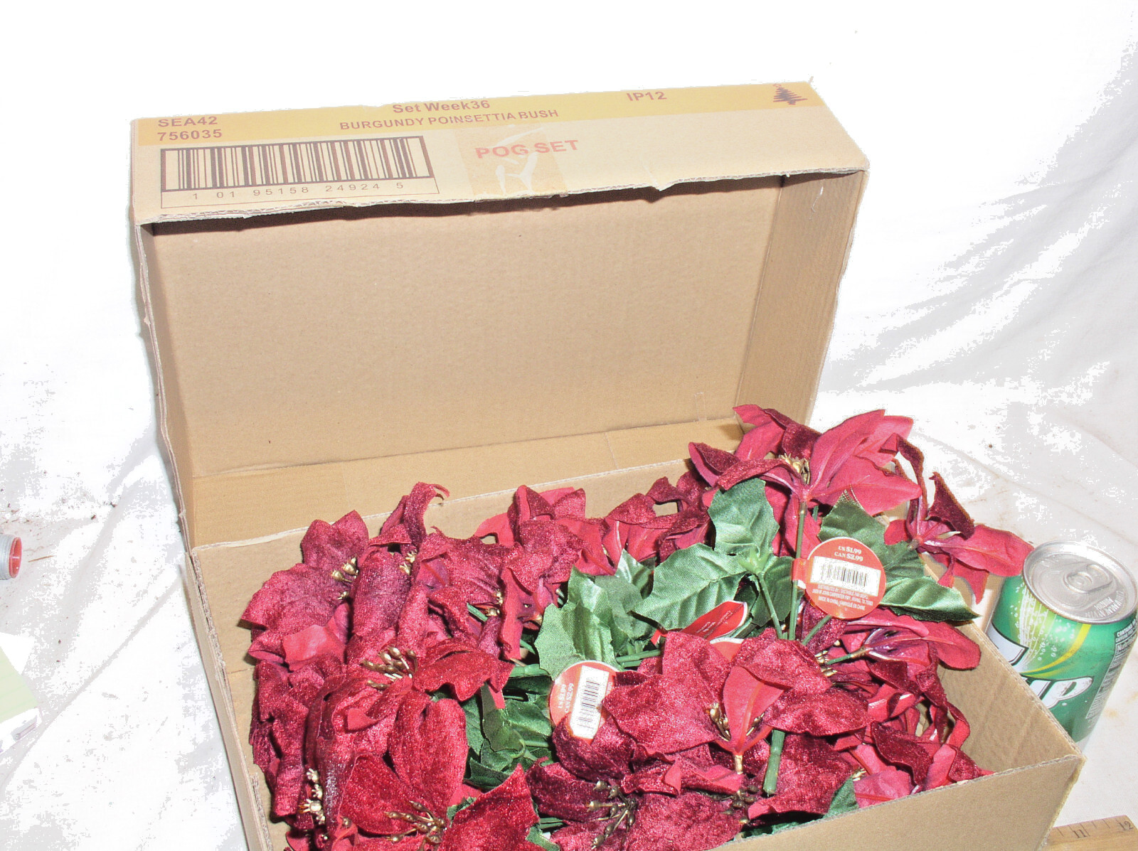 12 ASHLAND CHRISTMAS 9 INCH BURGUNDY POINSETTIA 4 STEM BUSH SILK FLOWER 756035