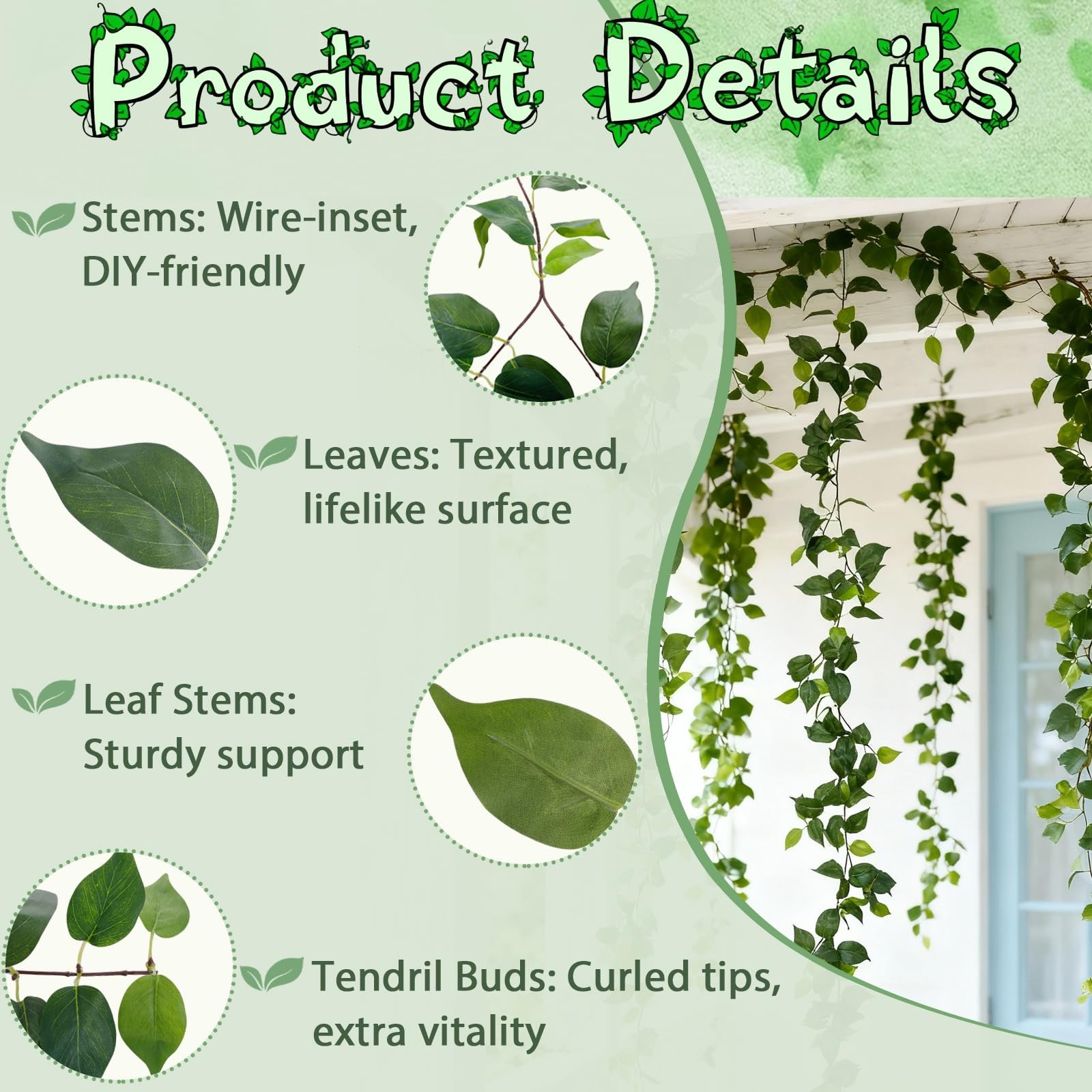 2Pack Artificial Ivy Artificial Vines Artificial Plants 12FT Fake Hanging Pla…
